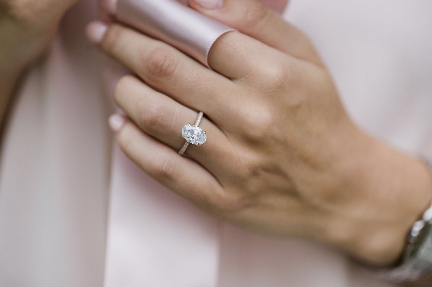 3.0ct Oval Cut Hidden Halo Moissanite Diamond Engagement Ring