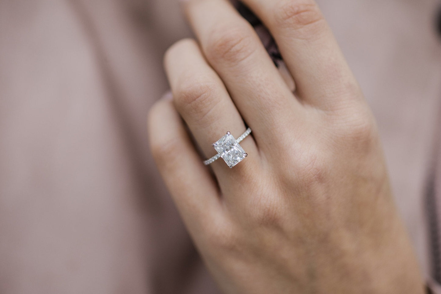 2.70CT Radiant Cut Hidden Halo Moissanite Diamond Engagement Ring