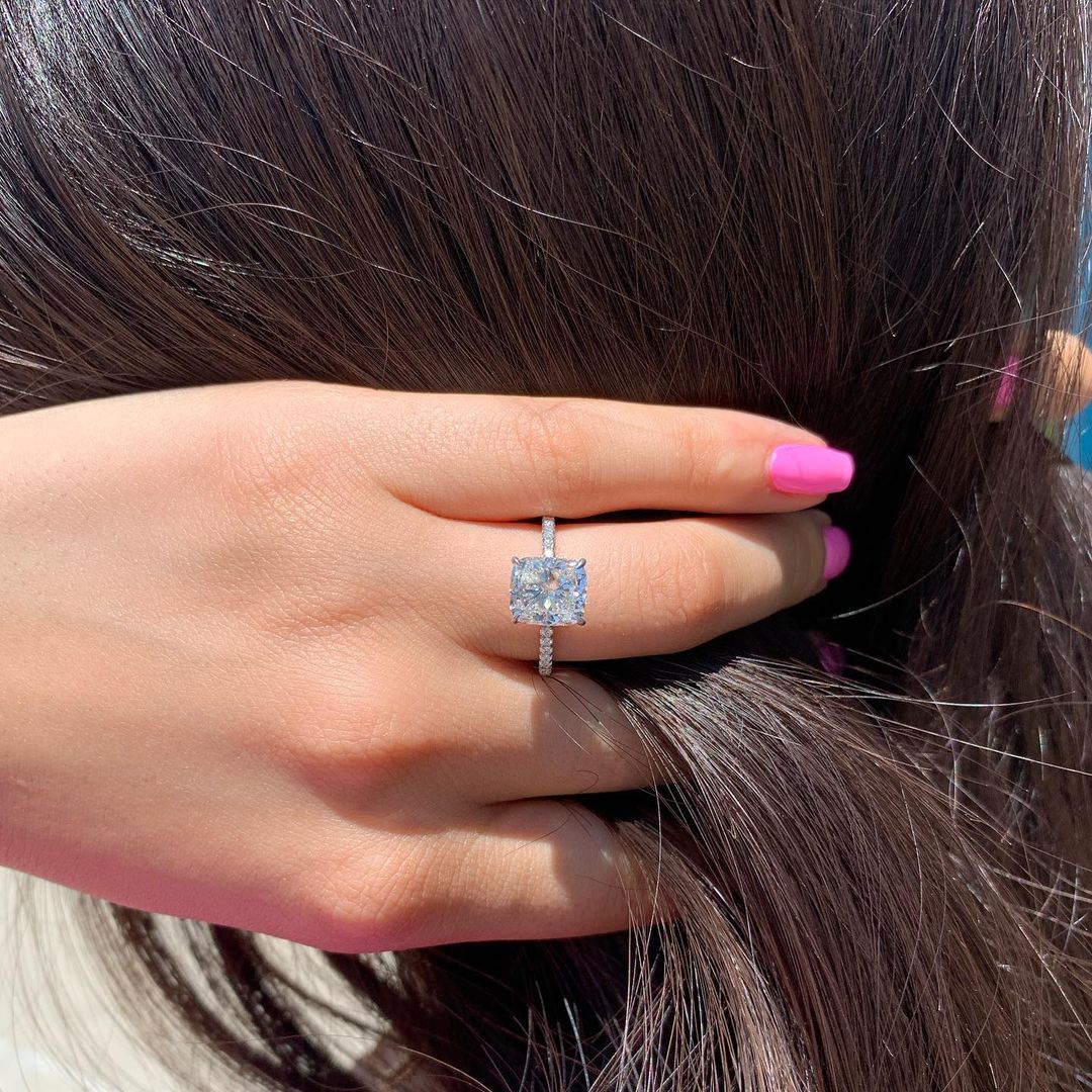 1.50CT Cushion Cut Pave Moissanite Diamond Engagement Ring For Her