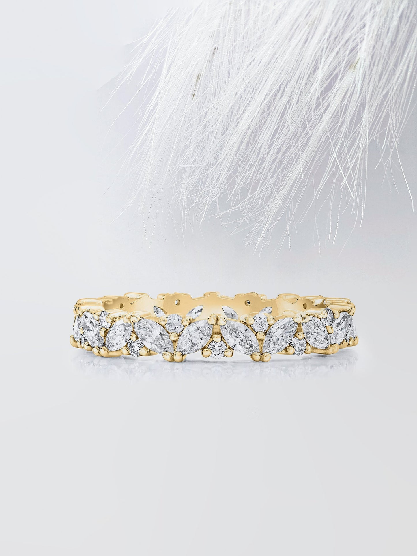 Round & Marquise Cut Cluster Diamond Wedding Band For Her