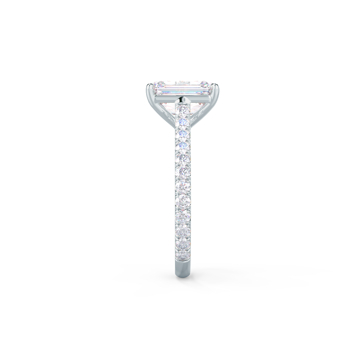1.75CT Emerald Cut Moissanite Cathedral Pave Diamond Engagement Ring