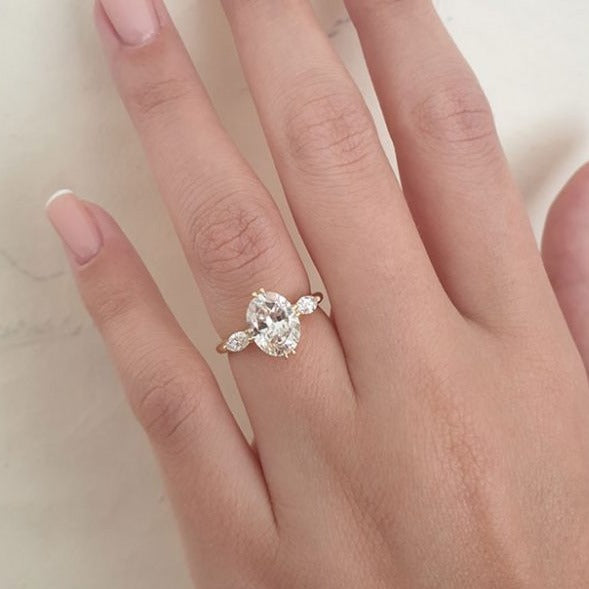 3 Stone Oval Cut Diamond 14K Yellow Gold Engagement Ring