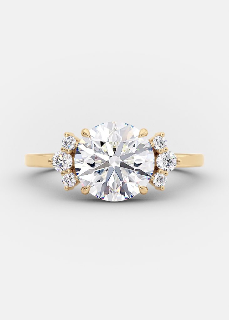 2.0ct Round Brilliant Cut Moissanite Cluster 14K Gold Engagement Ring