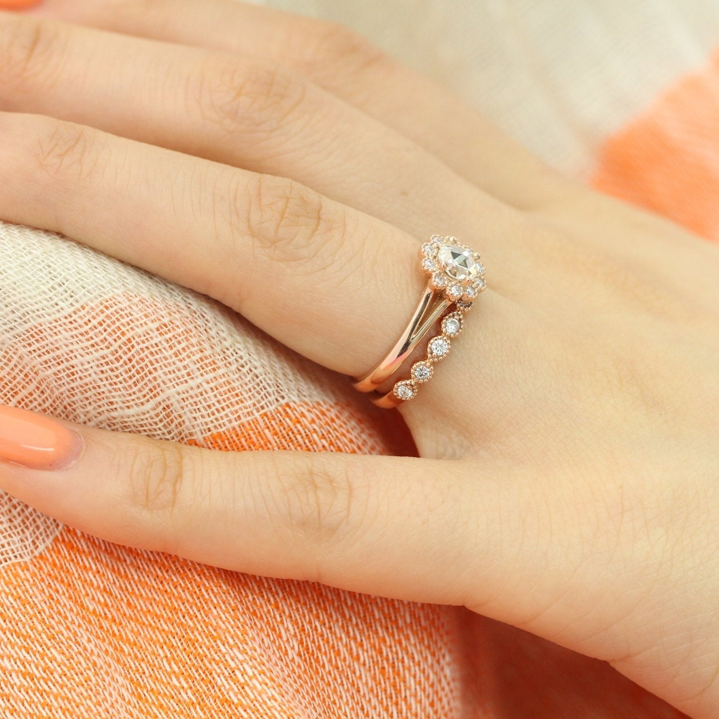 Round Cut Moissanite Ring With Diamond Band