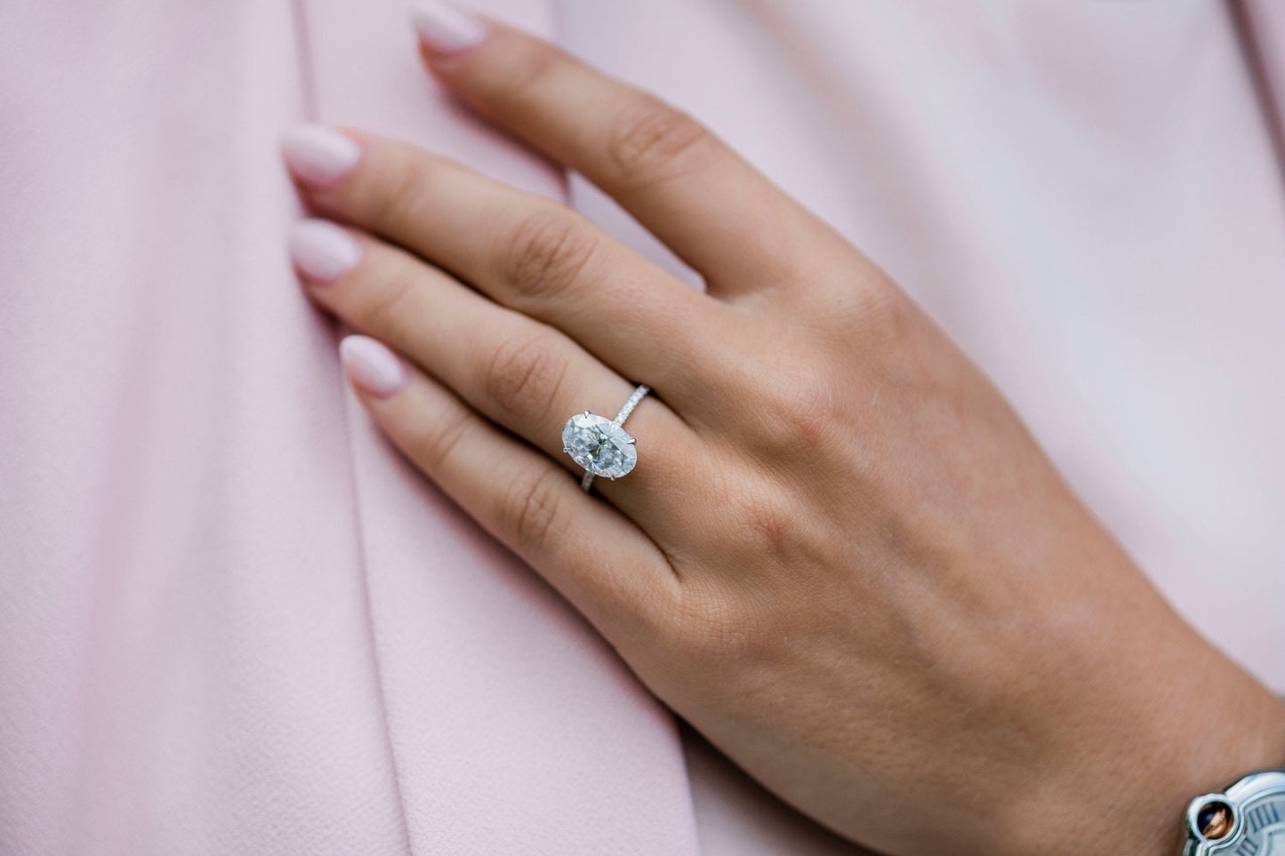 4.0CT Crushed Ice Oval Cut Hidden Halo Moissanite Engagement Ring
