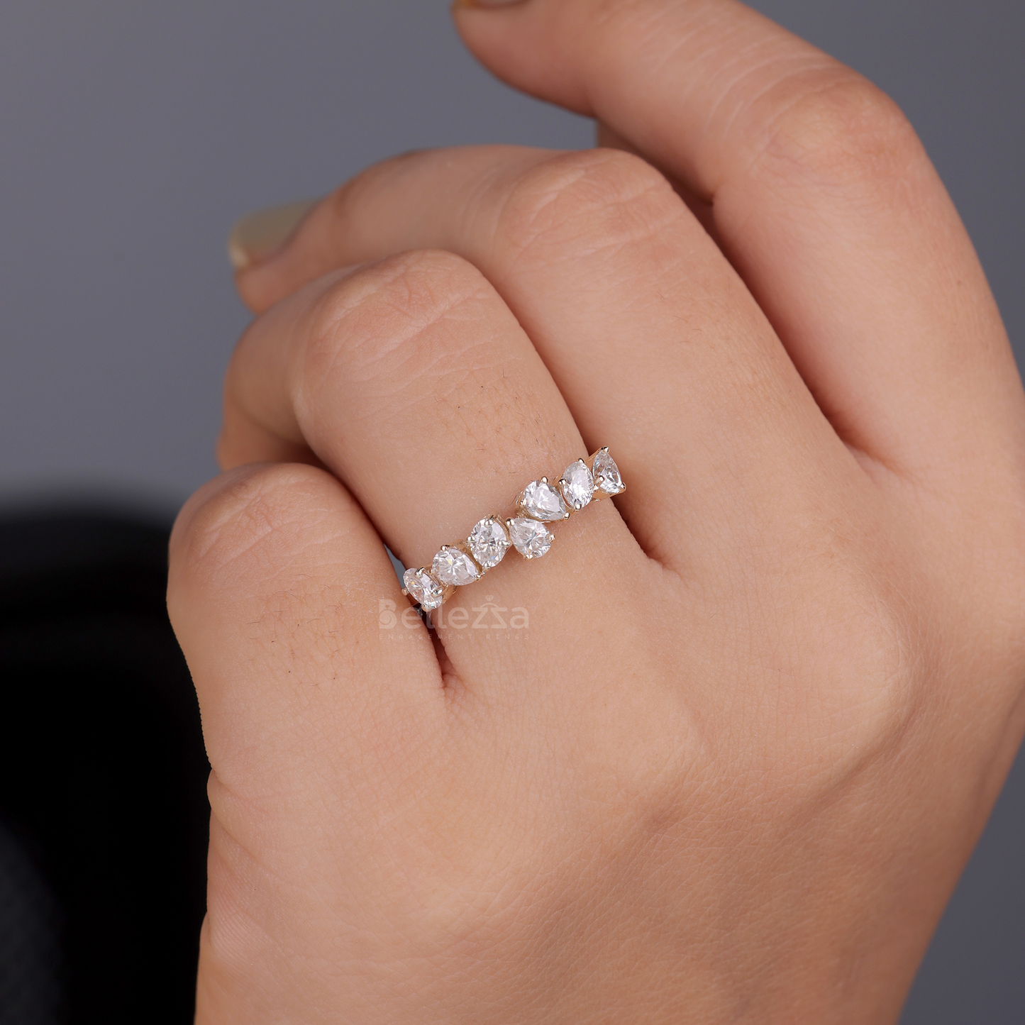 Pear & Oval Cut Half Eternity Moissanite Wedding Band - Ready to Ship