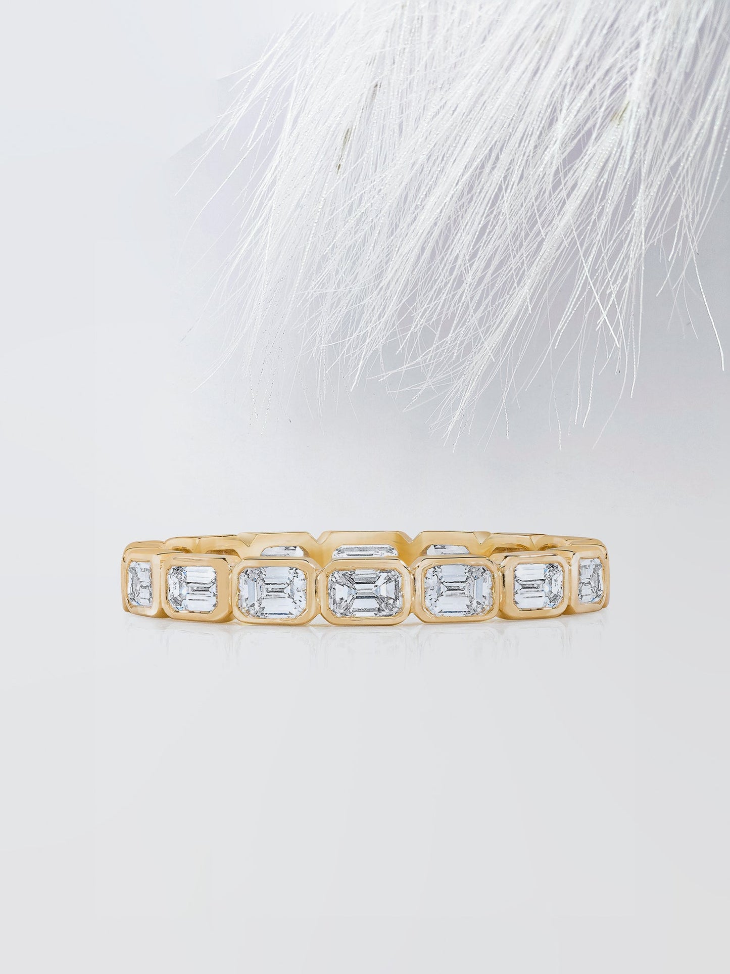 Emerald Cut Bezel Diamond Wedding Band For Women