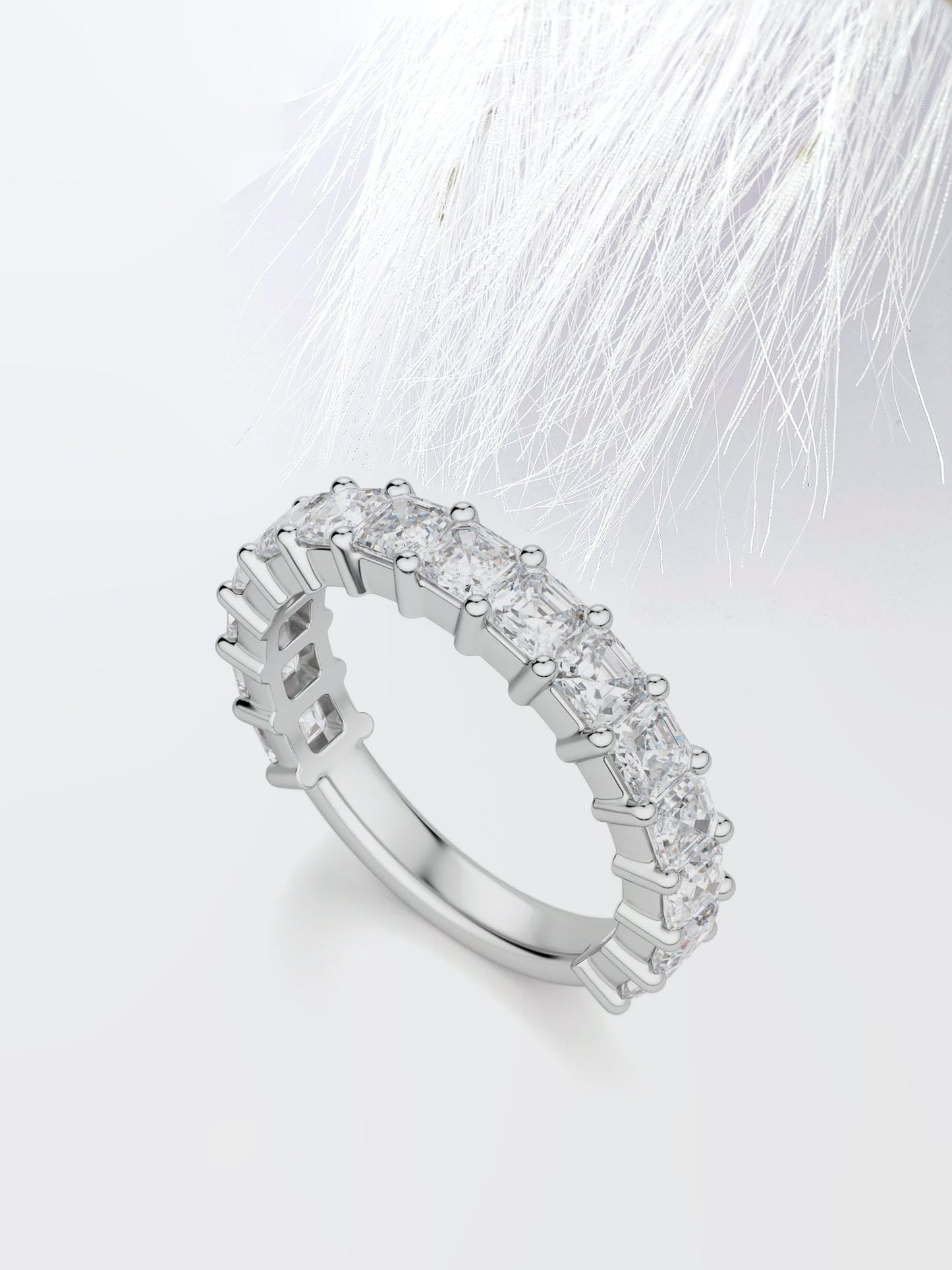 Asscher Cut Semi Eternity (3\\4) Diamond Wedding Band For Her