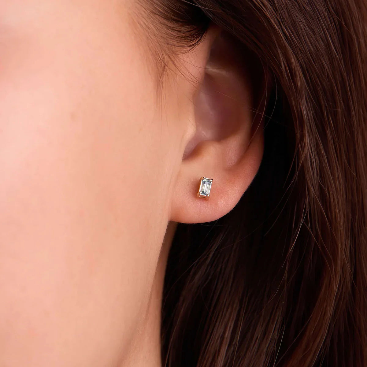 0.28 TCW Baguette Aquamarine Moissanite March Birthstone Stud Earrings