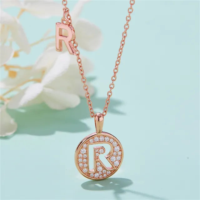 \ R \" Letter Moissanite Diamond Necklace for Women"