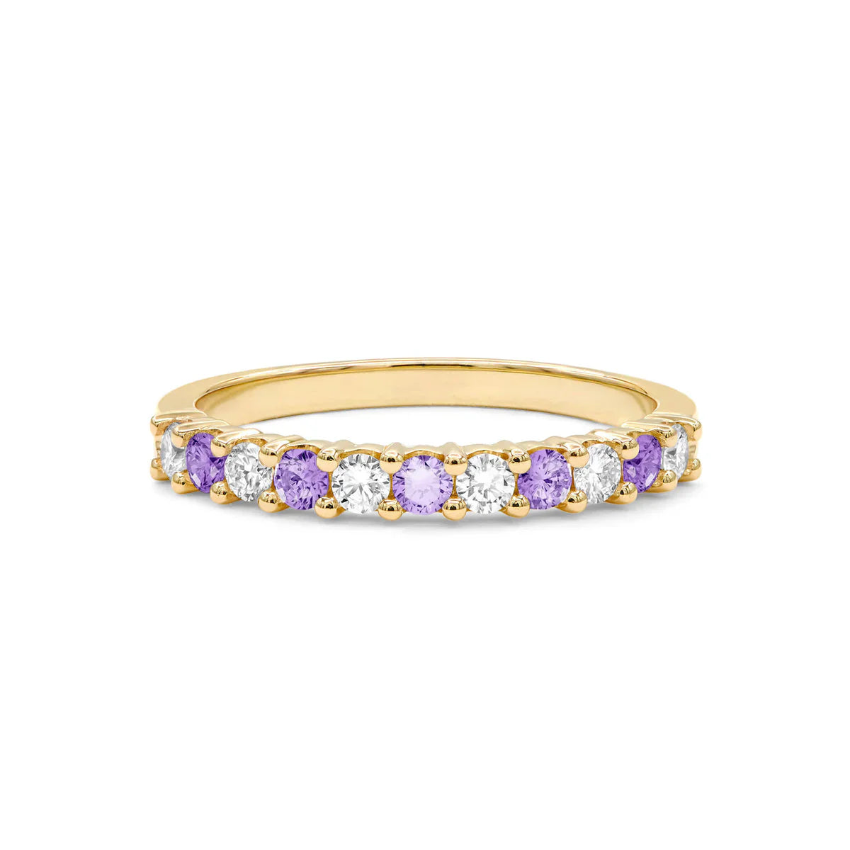 1.30TCW Round Amethyst Moissanite February Birthstone Wedding Band