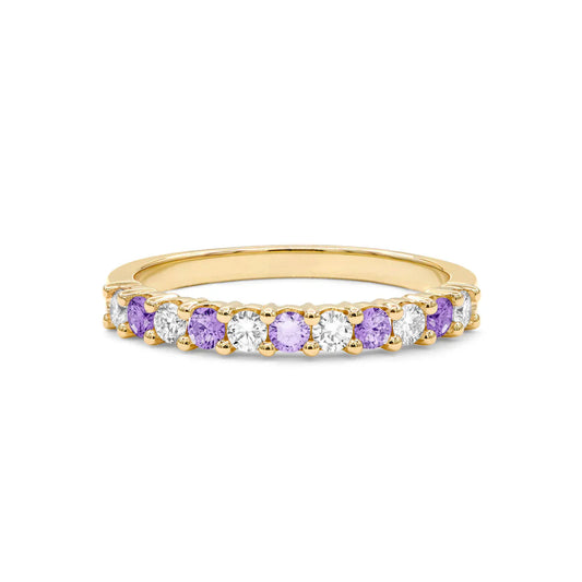 1.30TCW Round Amethyst Moissanite February Birthstone Wedding Band