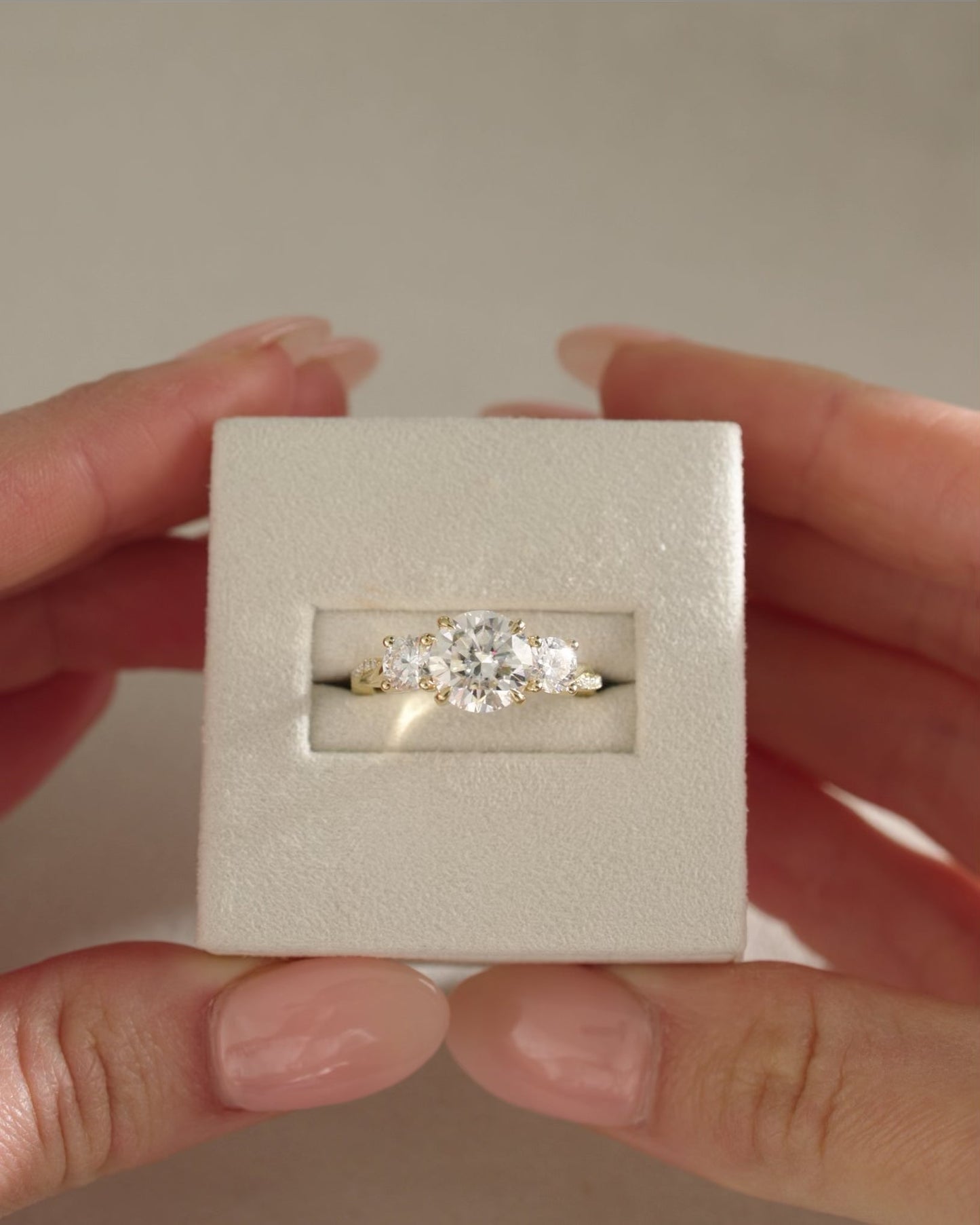 1.0 CT Round Brilliant Three Stone Moissanite Engagement Ring