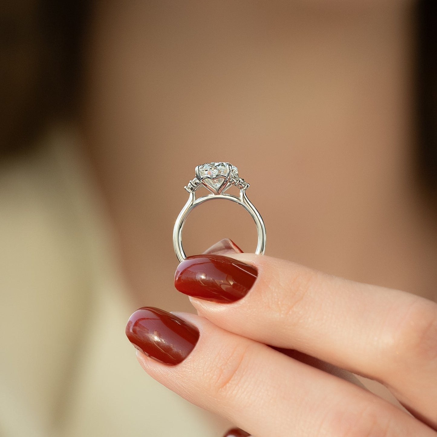 3.0 CT Oval Moissanite Cluster Engagement Ring