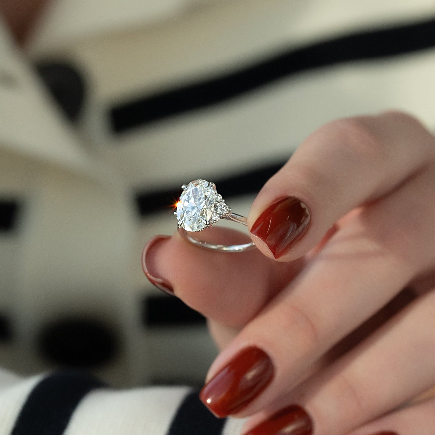 3.0 CT Oval Moissanite Cluster Engagement Ring