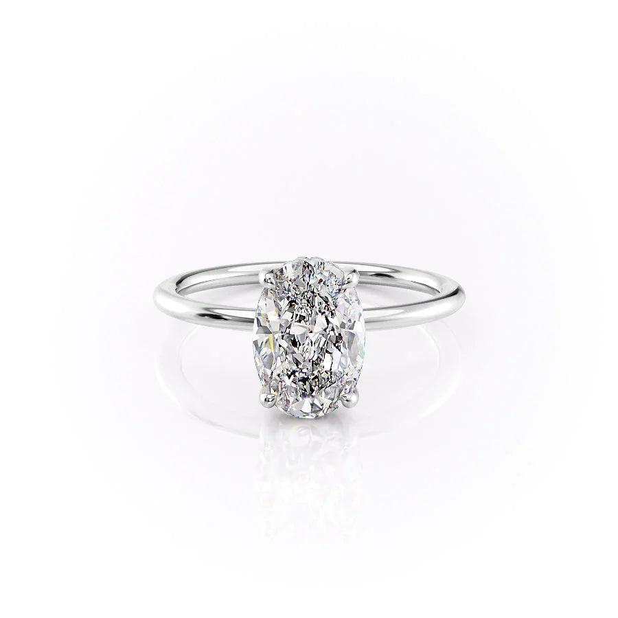 2.0 CT Oval Moissanite Hidden Halo Engagement Ring