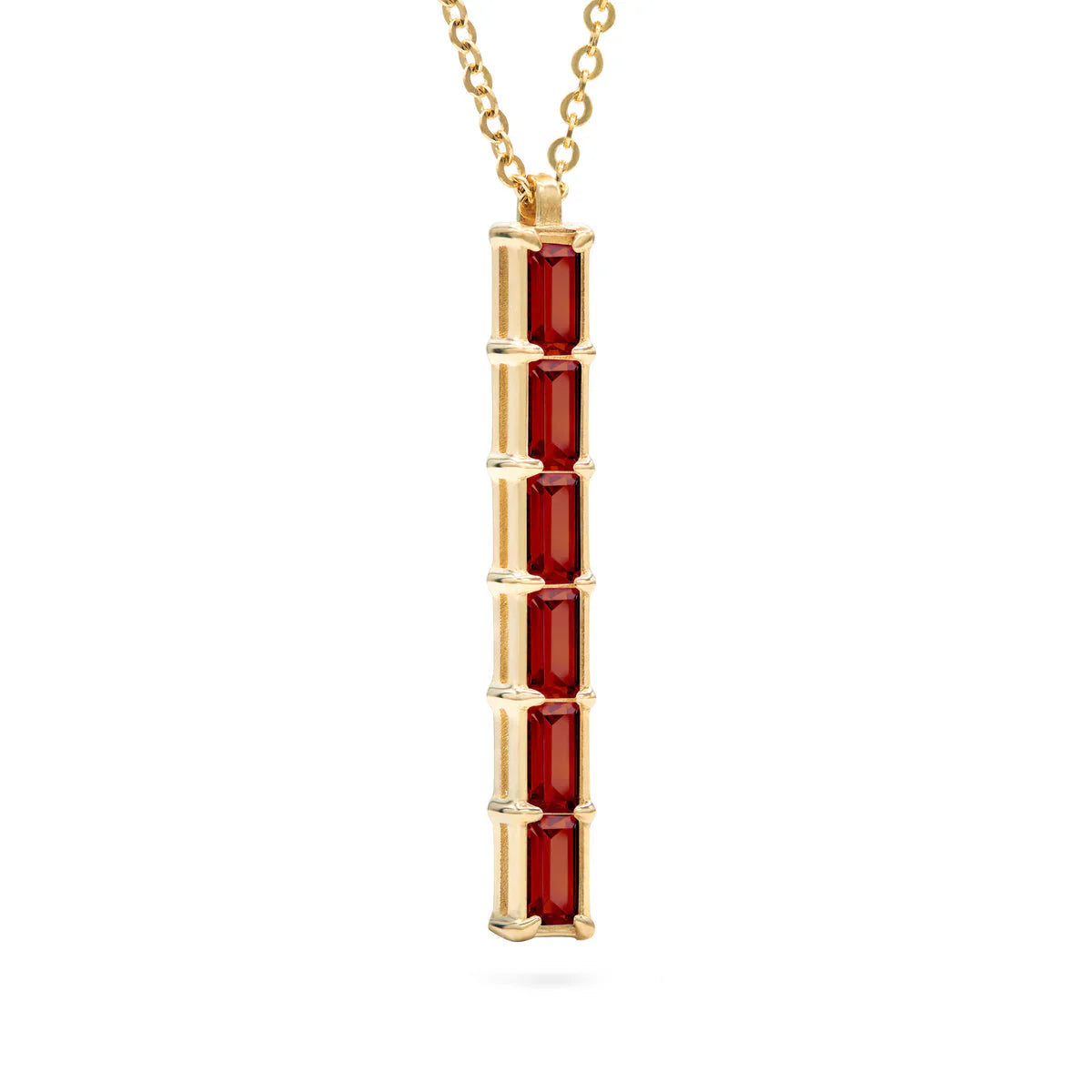 1.0 TCW Baguette Cut Red Garnet Moissanite Necklace-January Birthstone