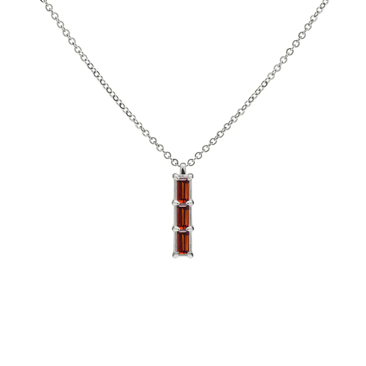 0.50 TCW Baguette Cut Red Garnet Moissanite Necklace-January Birthstone