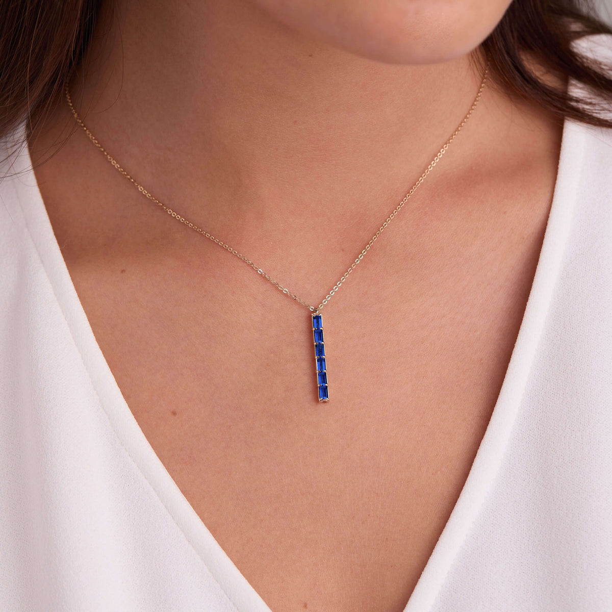 0.84TCW Baguette Cut Sapphire Moissanite September Birthstone Necklace