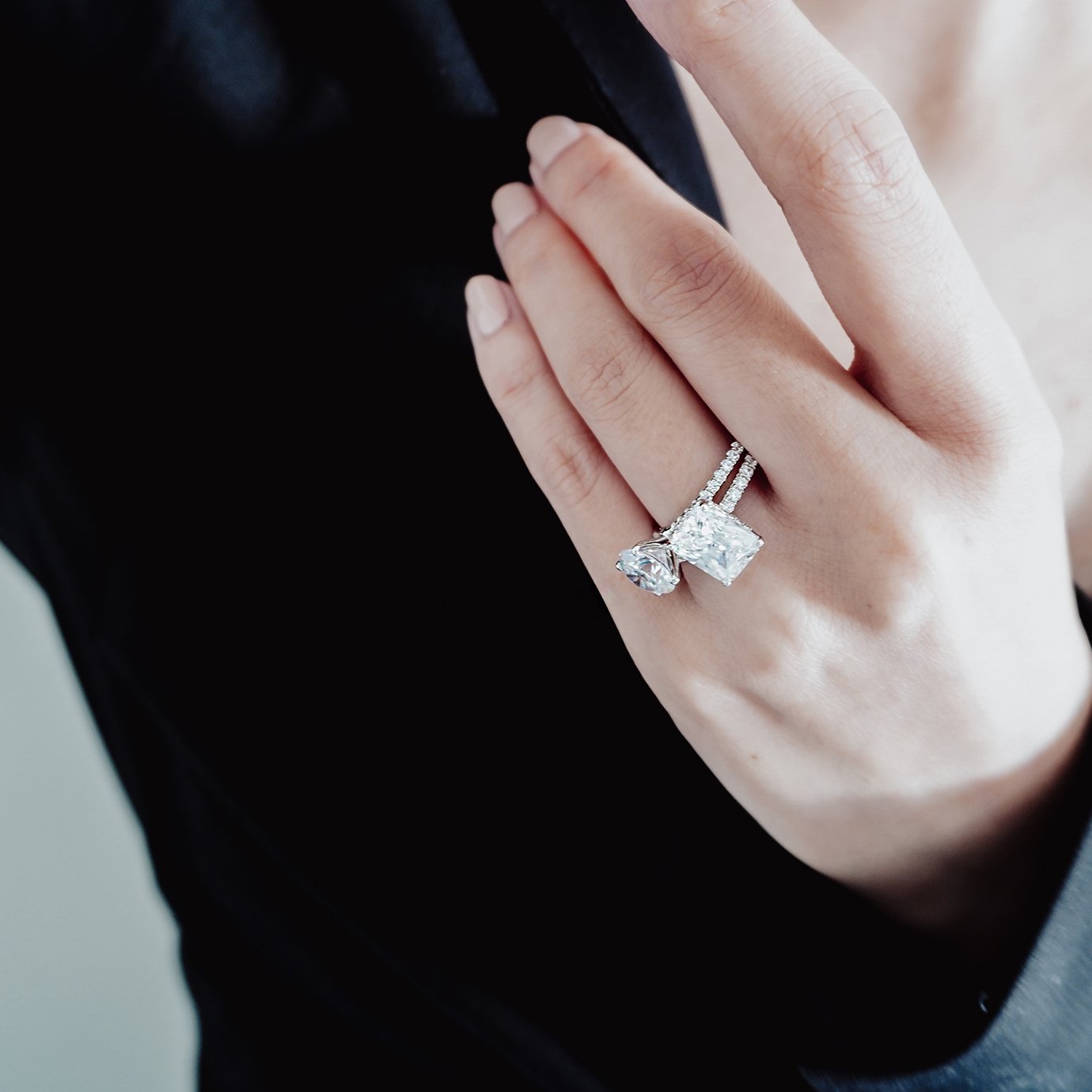 3.0 CT Radiant Shaped Moissanite Solitaire Pave Setting Engagement Ring