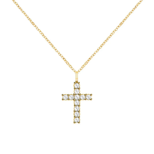 1.32TCW Round Diamond Cross Moissanite April Birthstone Pendant Necklace