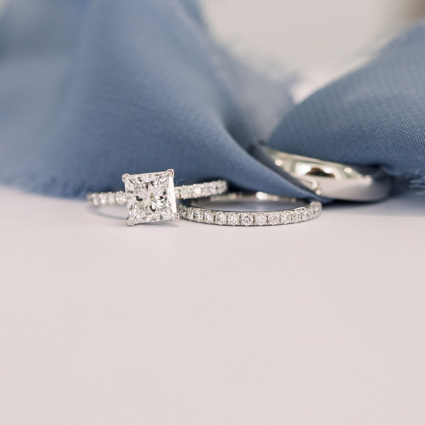 2.0CT Princess Cut Moissanite Petite Pave Diamond Engagement Ring