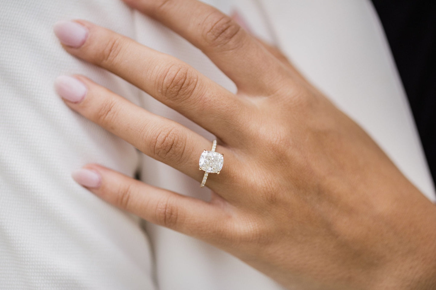 2.0CT Cushion Cut Hidden Halo Moissanite Diamond Engagement Ring