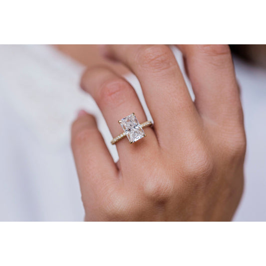 3 CT Radiant cut Hidden Halo Four prong  Moissanite Engagement Ring