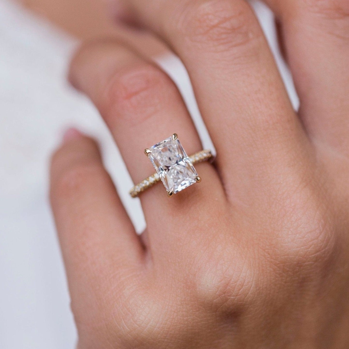 3.0CT Elongated Radiant Cut Hidden Halo Moissanite Diamond Engagement Ring For Women