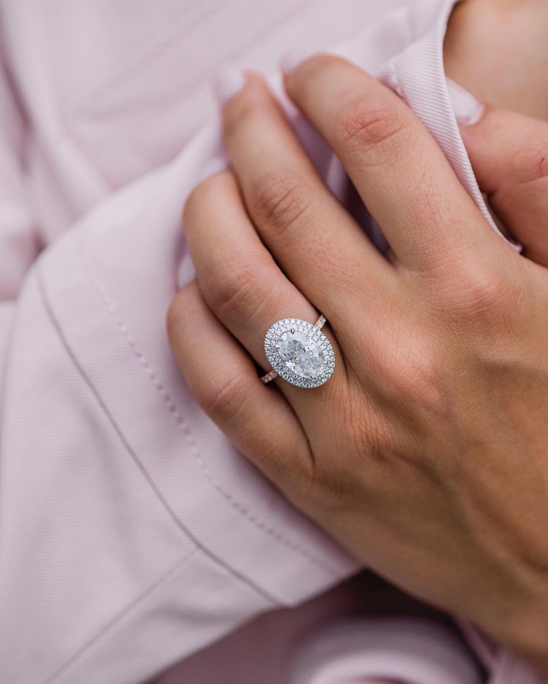 1.85 - 3.85 CT Oval Double Halo Moissanite Engagement Ring