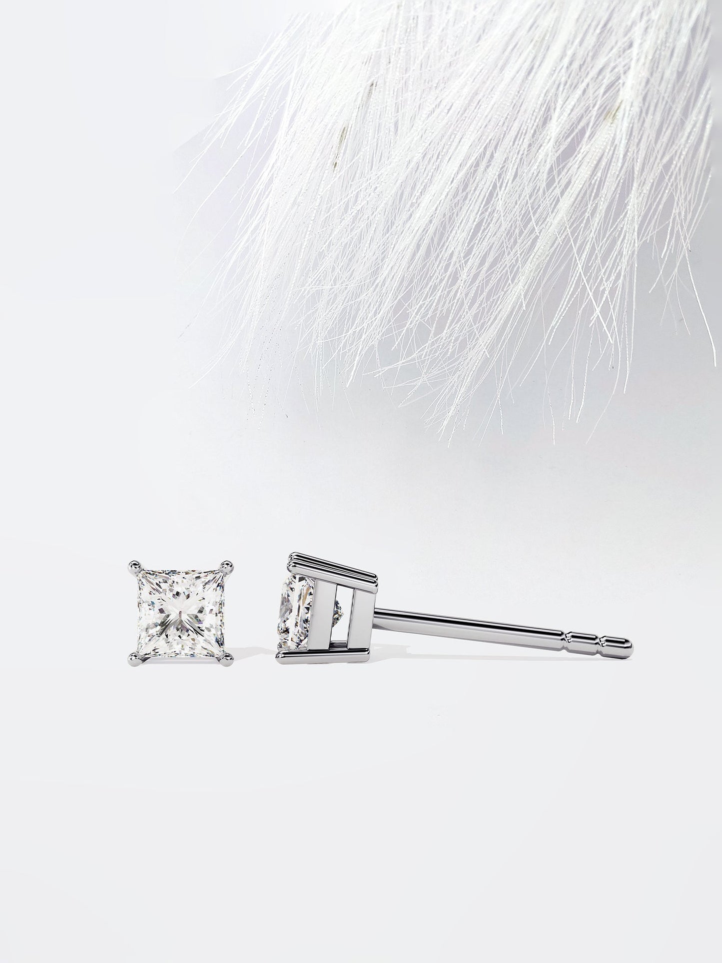 Princess Cut Solitaire Moissanite Stud Diamond Earrings For Women