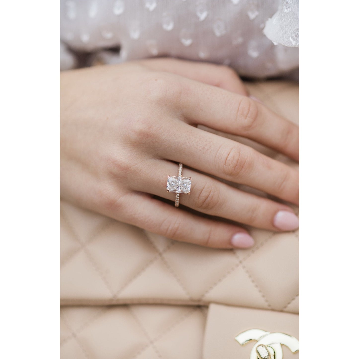 3.55CT Radiant Cut Hidden Halo Moissanite Diamond Engagement Ring