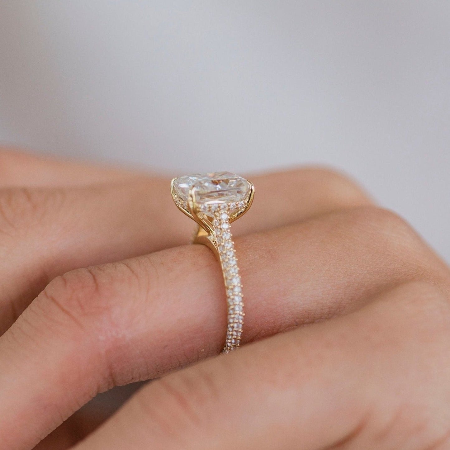 3.20CT Elongated Cushion Cut Hidden Halo Moissanite Diamond Engagement Ring