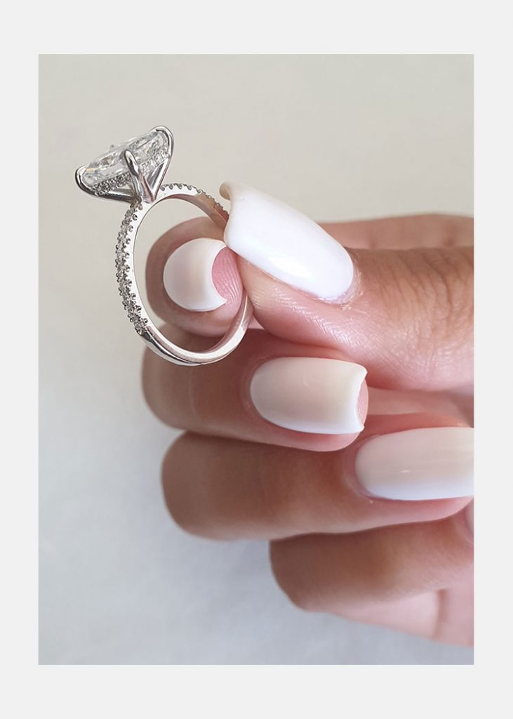 2.0ct Radiant Cut Hidden Halo Moissanite Diamond Engagement Ring in 14K White Gold