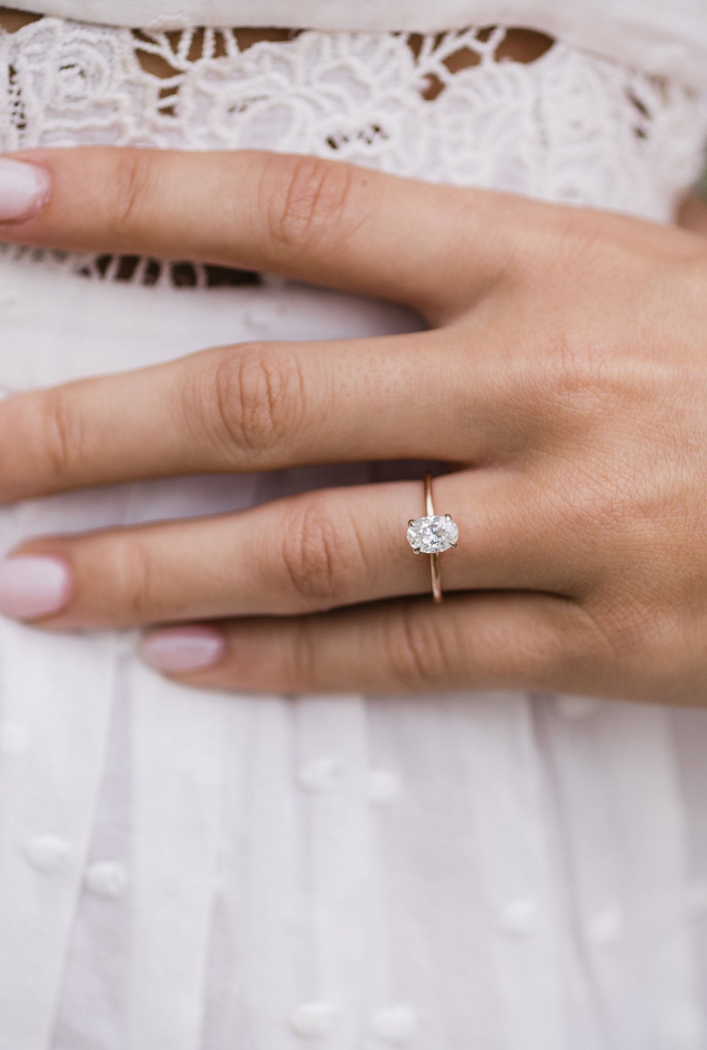 1.33CT Oval Hidden Halo Four Prong Moissanite Diamond Engagement Ring