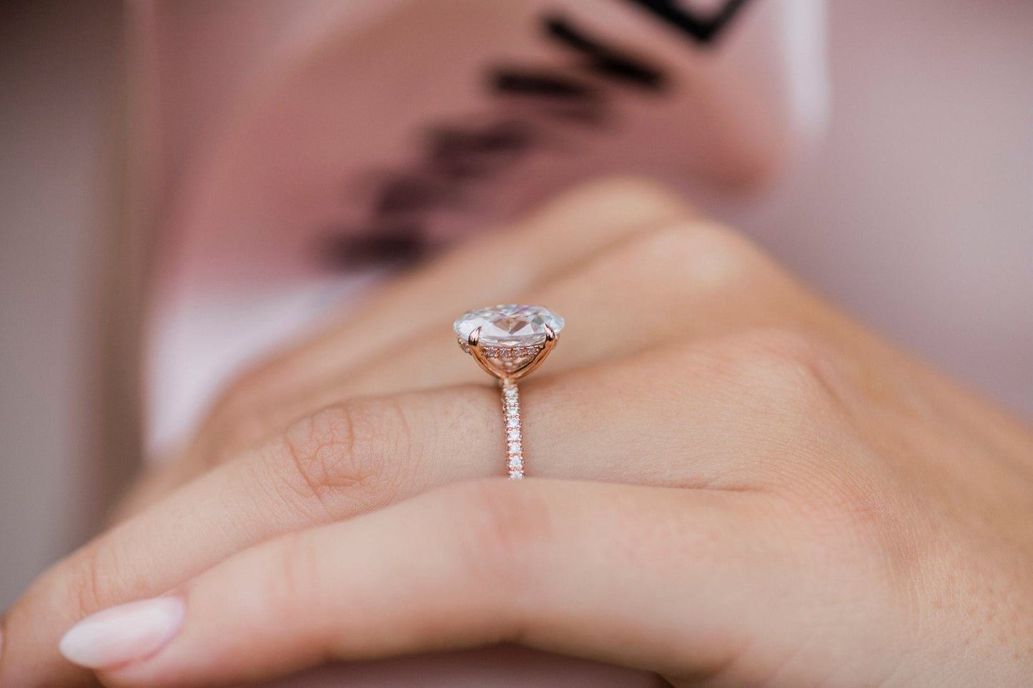 3.0ct Oval Cut Hidden Halo Moissanite Diamond Engagement Ring