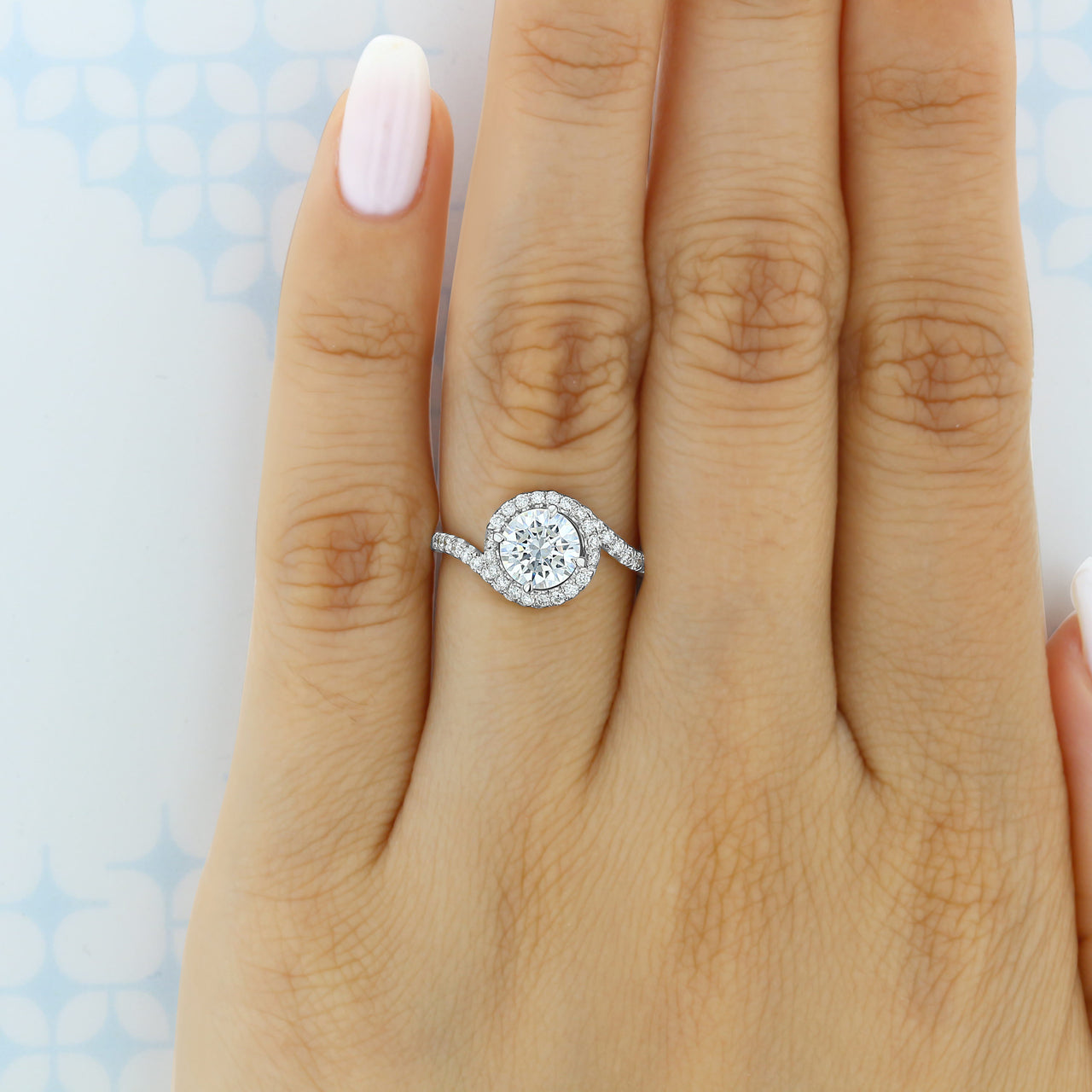 1.0 ct Round cut Halo Unique Moissanite Engagement Ring