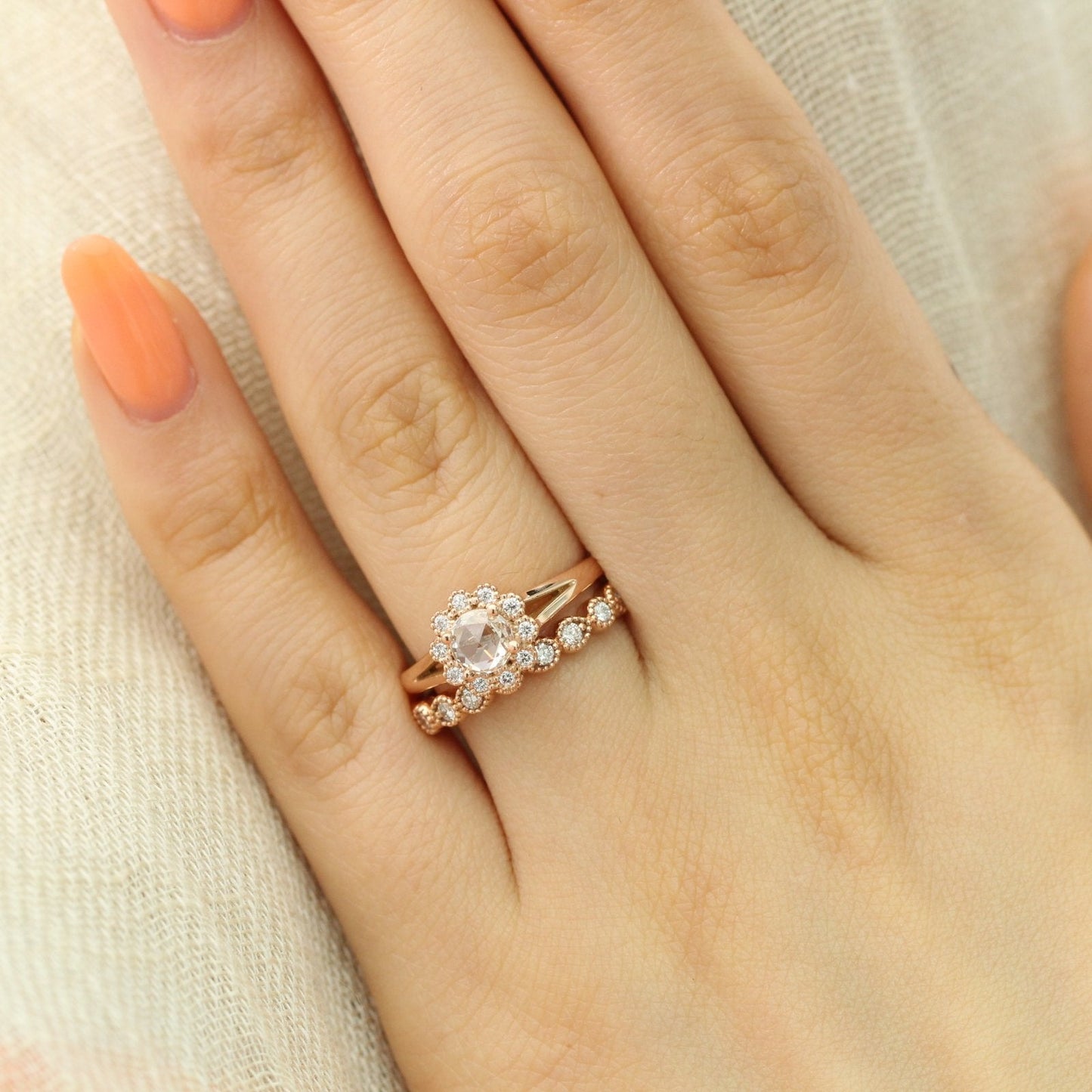 Round Cut Moissanite Ring With Diamond Band