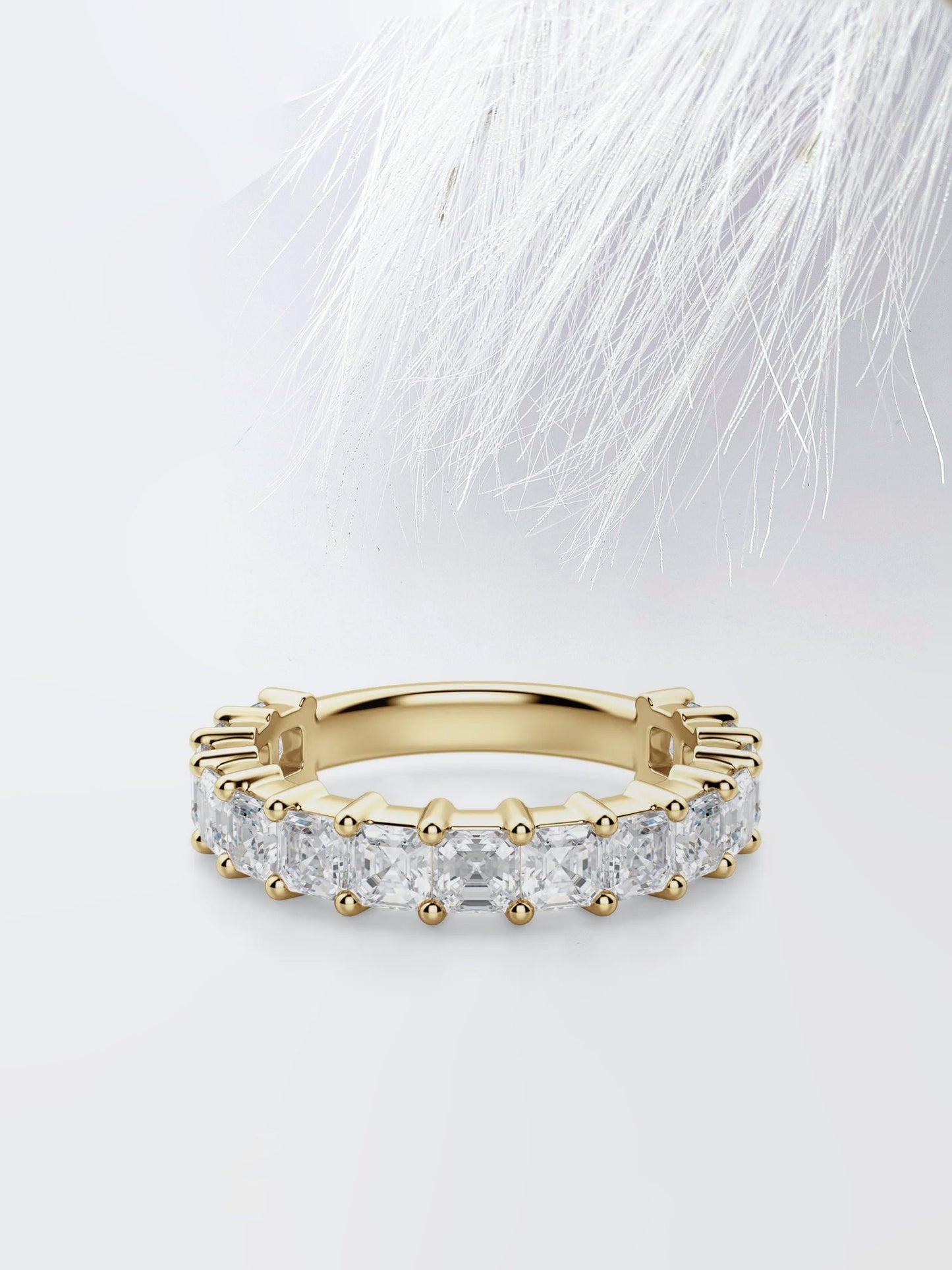 Asscher Cut Semi Eternity (3\\4) Diamond Wedding Band For Her