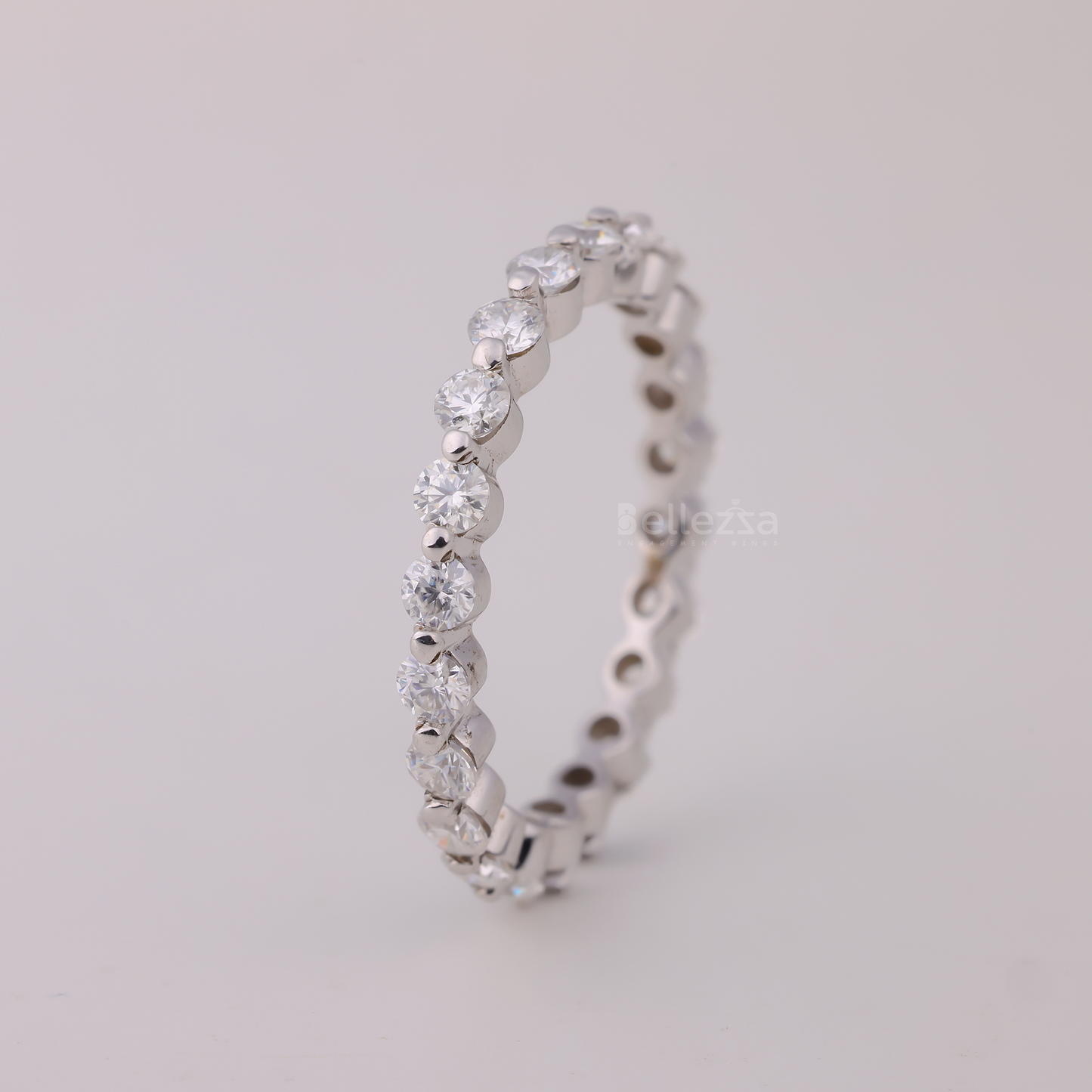 Round Brilliant Bubble Prong Moissanite Wedding Band - Ready to Ship