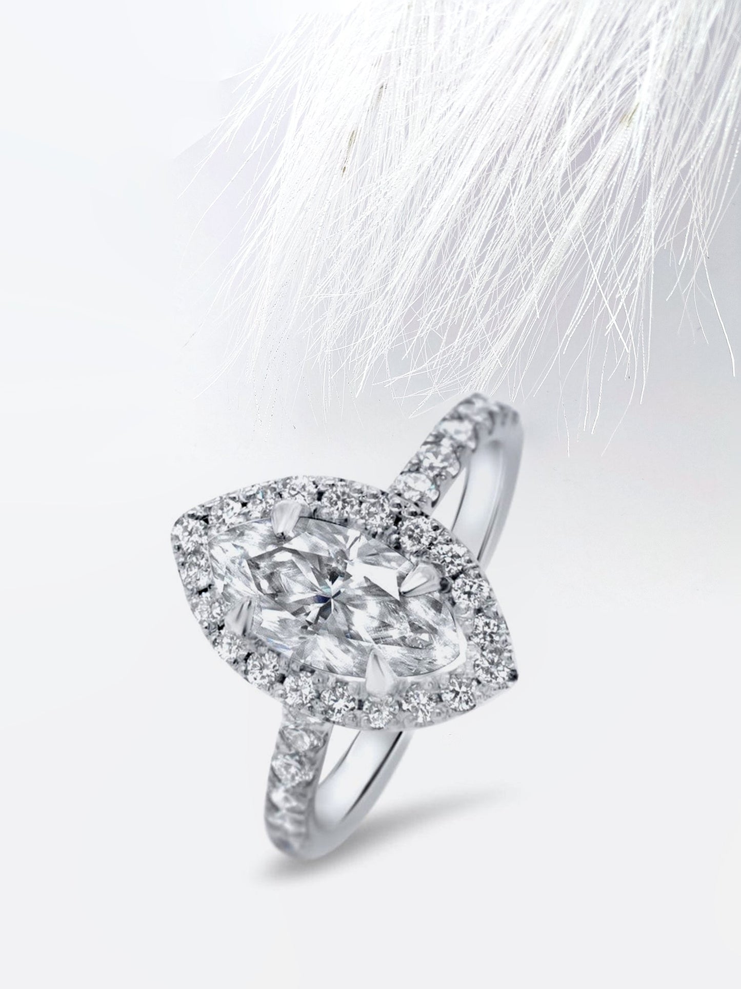 2.0CT Marquise Cut Halo Moissanite Diamond Engagement Ring in White Gold