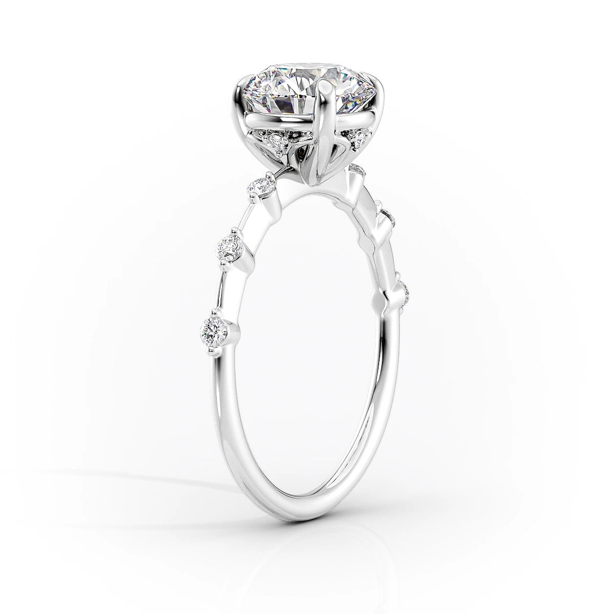1.50 CT Round Moissanite Dainty Pave Setting Engagement Ring