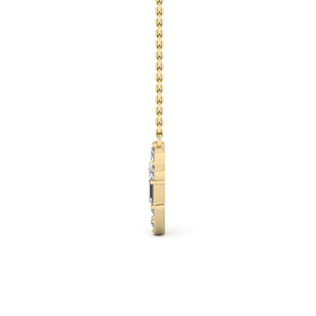 Round & Baguette Cut Diamond Moissanite V Shape Necklace For Women