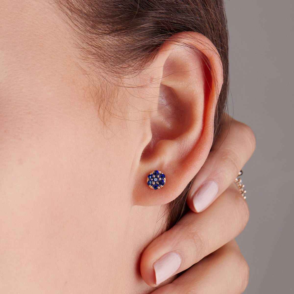 0.84TCW Round Floral Sapphire Moissanite September Birthstone Stud Earrings