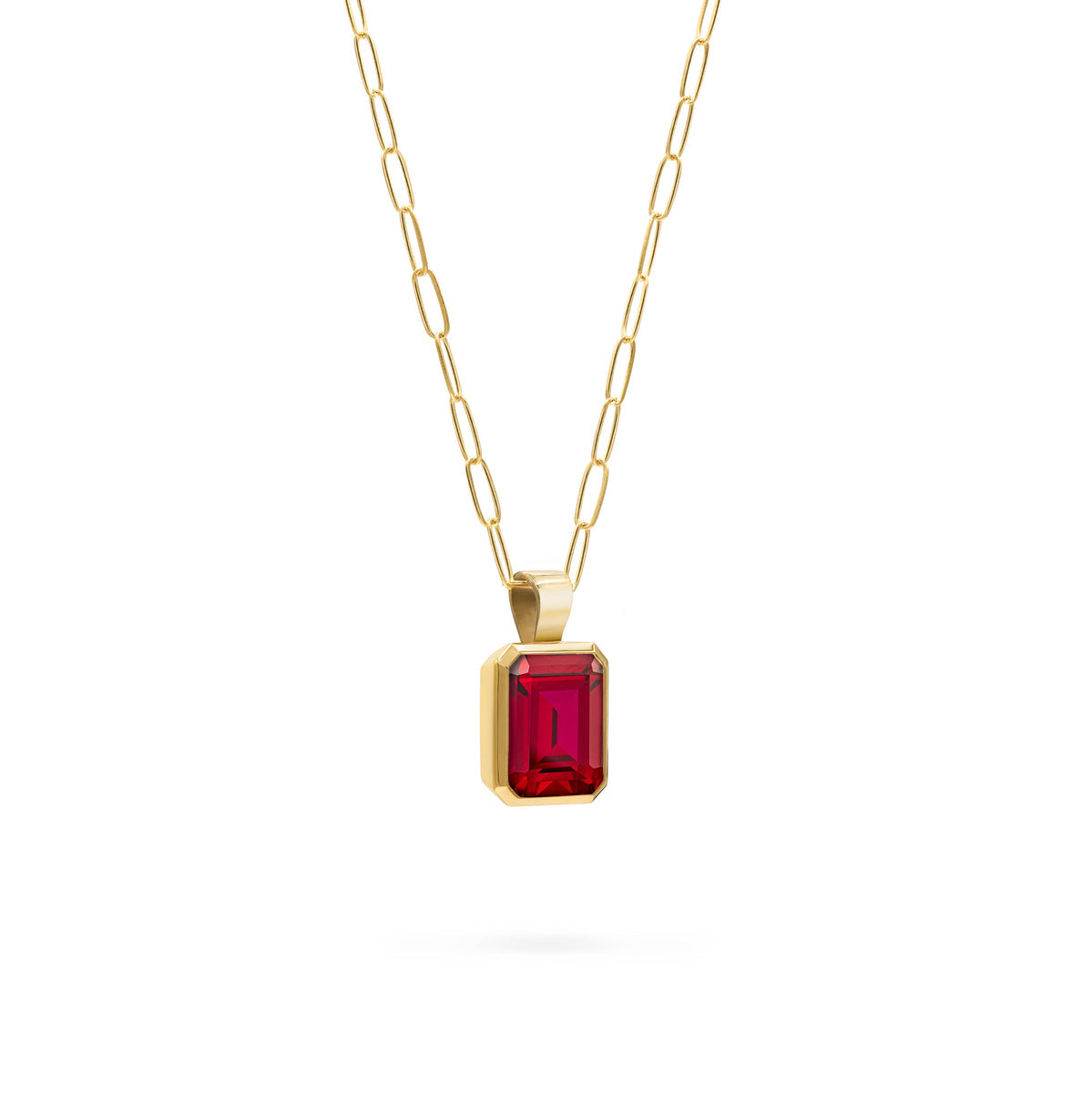 4.0CT Emerald Cut Ruby Moissanite July Birthstone Pendant Necklace