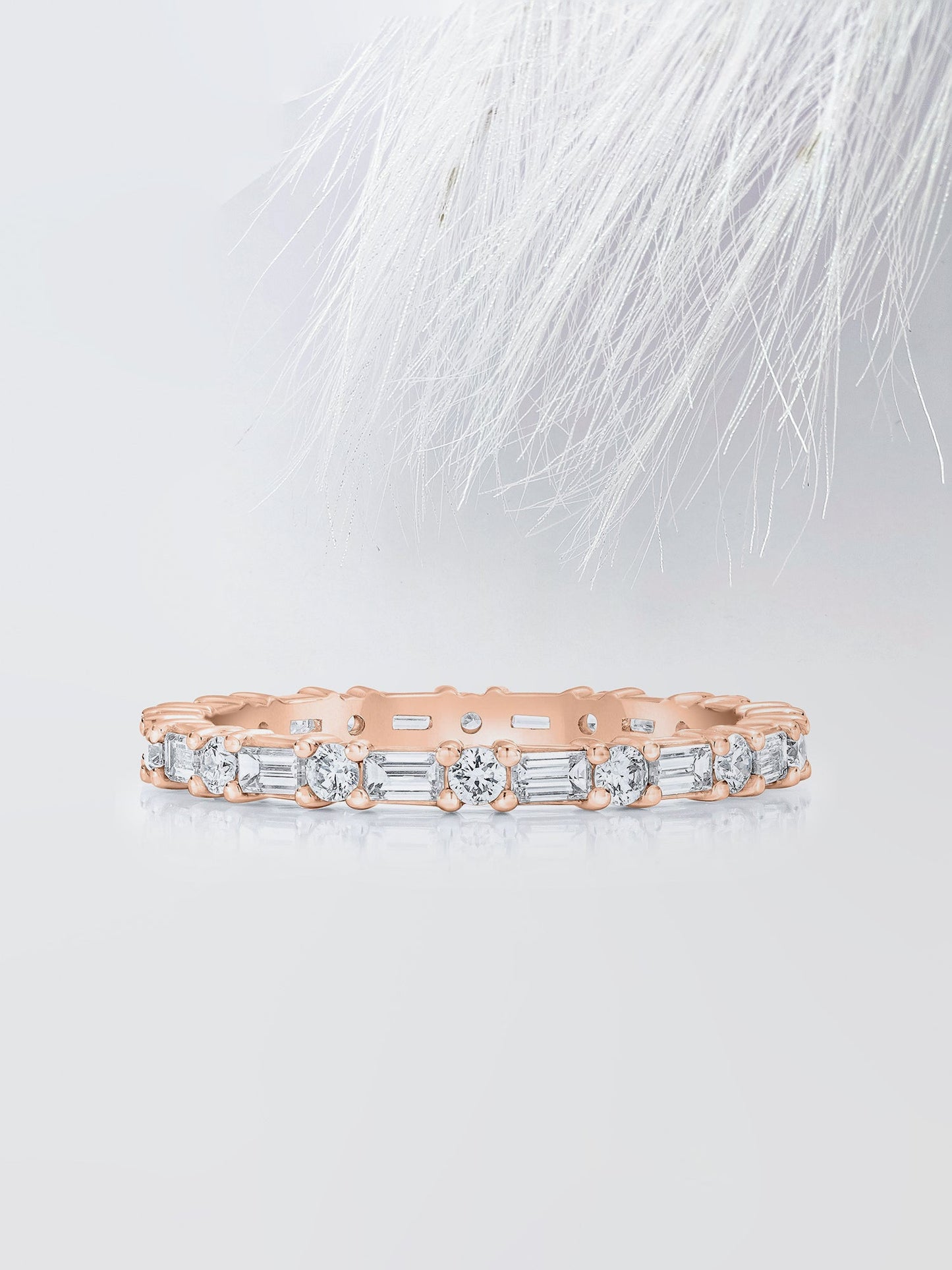 Round & Baguette Cut Eternity Diamond Wedding Band For Women