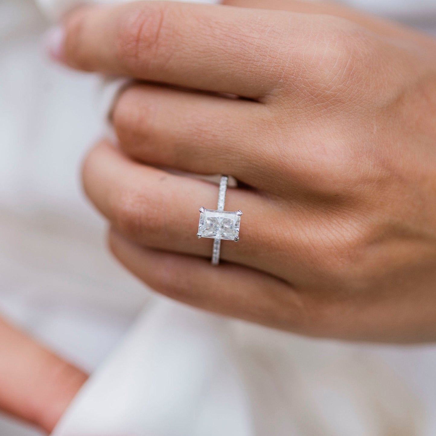 2.0CT Radiant Cut Hidden Halo Moissanite Engagement Ring