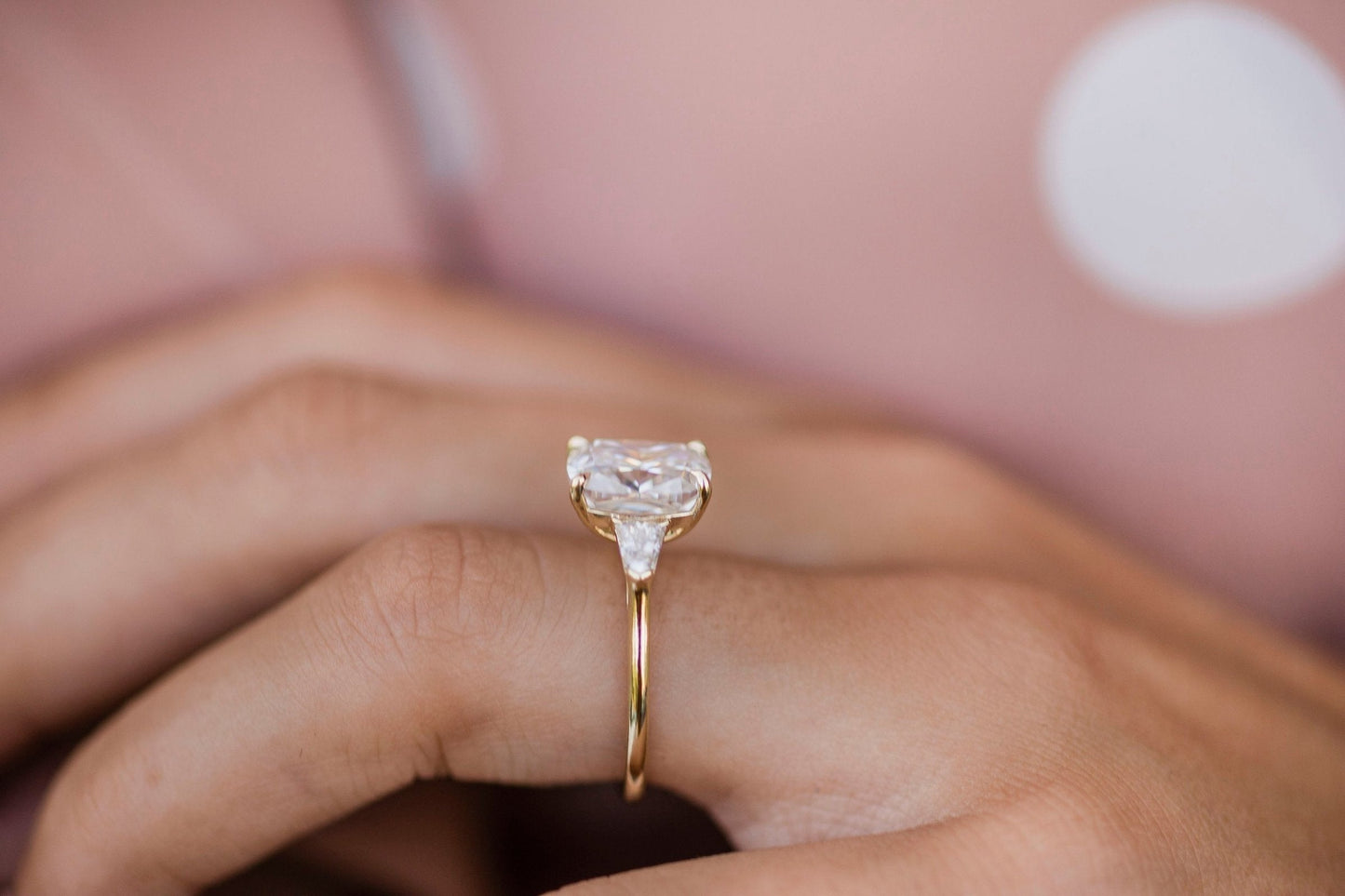 4.20CT Elongated Cushion Cut Three Stone Moissanite Diamond Engagement Ring