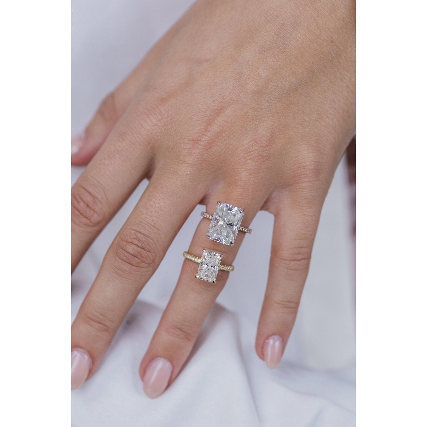 3.0CT Elongated Radiant Cut Hidden Halo Moissanite Diamond Engagement Ring For Women