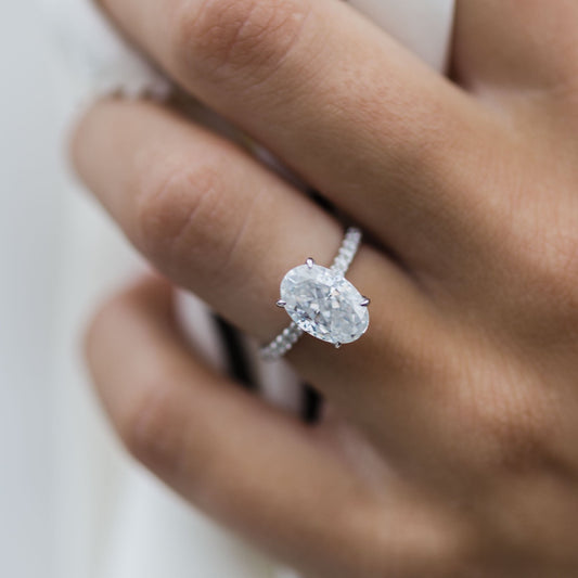 2.90CT Oval Cut Hidden Halo Four Prongs Moissanite Diamond Engagement Ring